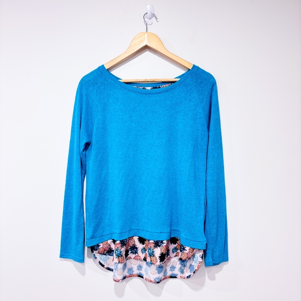 SIMONS Turquoise Layered Pineapple‎ Print Sweater | Medium *